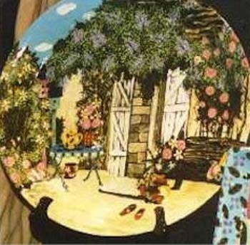Room View / Garden hand painted pottery platter 18in
