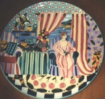 Impressionistic hand painted pottery platter/bowl 15in