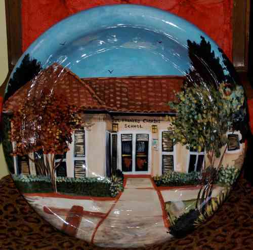 Custom architectural piece hand painted pottery platter/bowl 15in