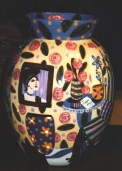 Room View hand painted pottery Vase 14 in