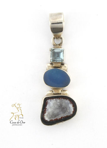 Sterling Silver Topaz and Agate Pendant