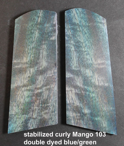 stabilized curly Mango, double dyed blue/green, $185 base price