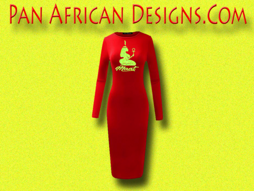Women's Red with Neon Yellow Glitter Long Sleeve Ma'at Bodycon T-Shirt Dress