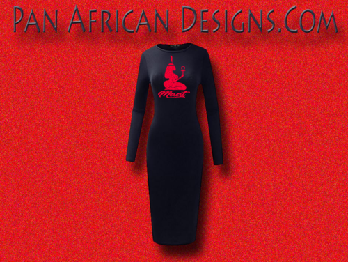 Women's Navy Blue with Red Glitter Long Sleeve Ma'at Bodycon T-Shirt Dress