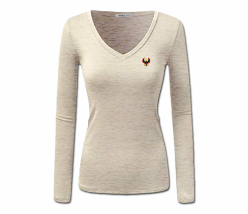 Women's Heather Oatmeal Heru Long Sleeve V-Neck T-Shirt