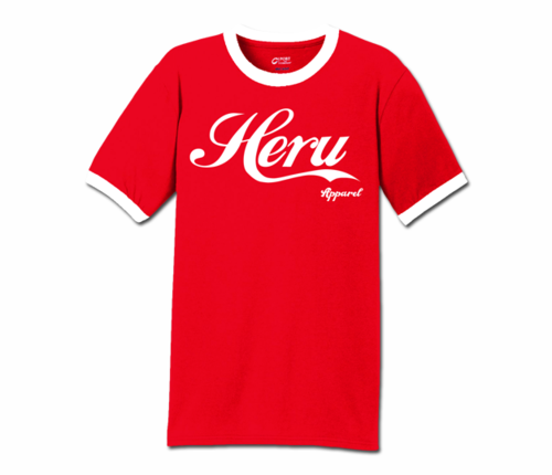 Men's Red and White Heru Apparel Ringer T-Shirt (Text)