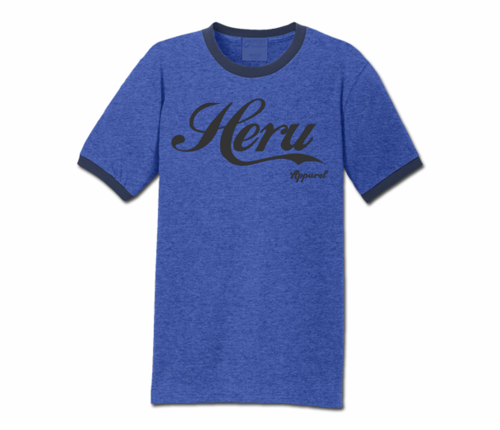 Men's Heather Blue and Navy Blue Heru Apparel Ringer T-Shirt (Text)
