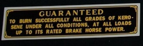 Rumely- Guarantee decal for 1/2 scale model