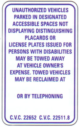 Unauthorized Handicap parking warning sign