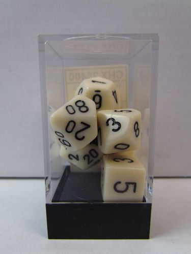 Chessex 7Ct Opaque Poly IVORY/BLACK Dice Set