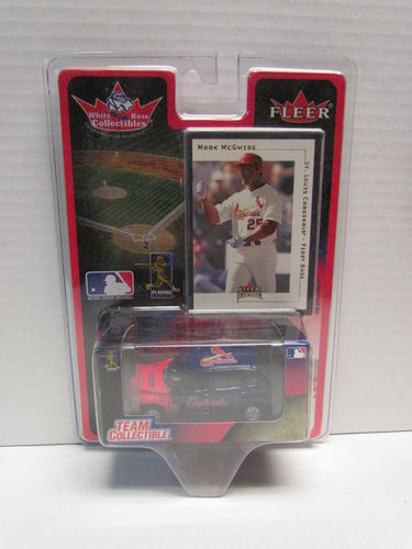 2001 Fleer White Rose Mark McGwire Card and Cardinals PT Cruiser Diecast Car 1:64