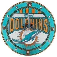 Miami Dolphins Art Glass Clock