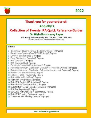 2022: Twenty IRA Quick Reference Guides-Collection-High Gloss Heavy Paper.