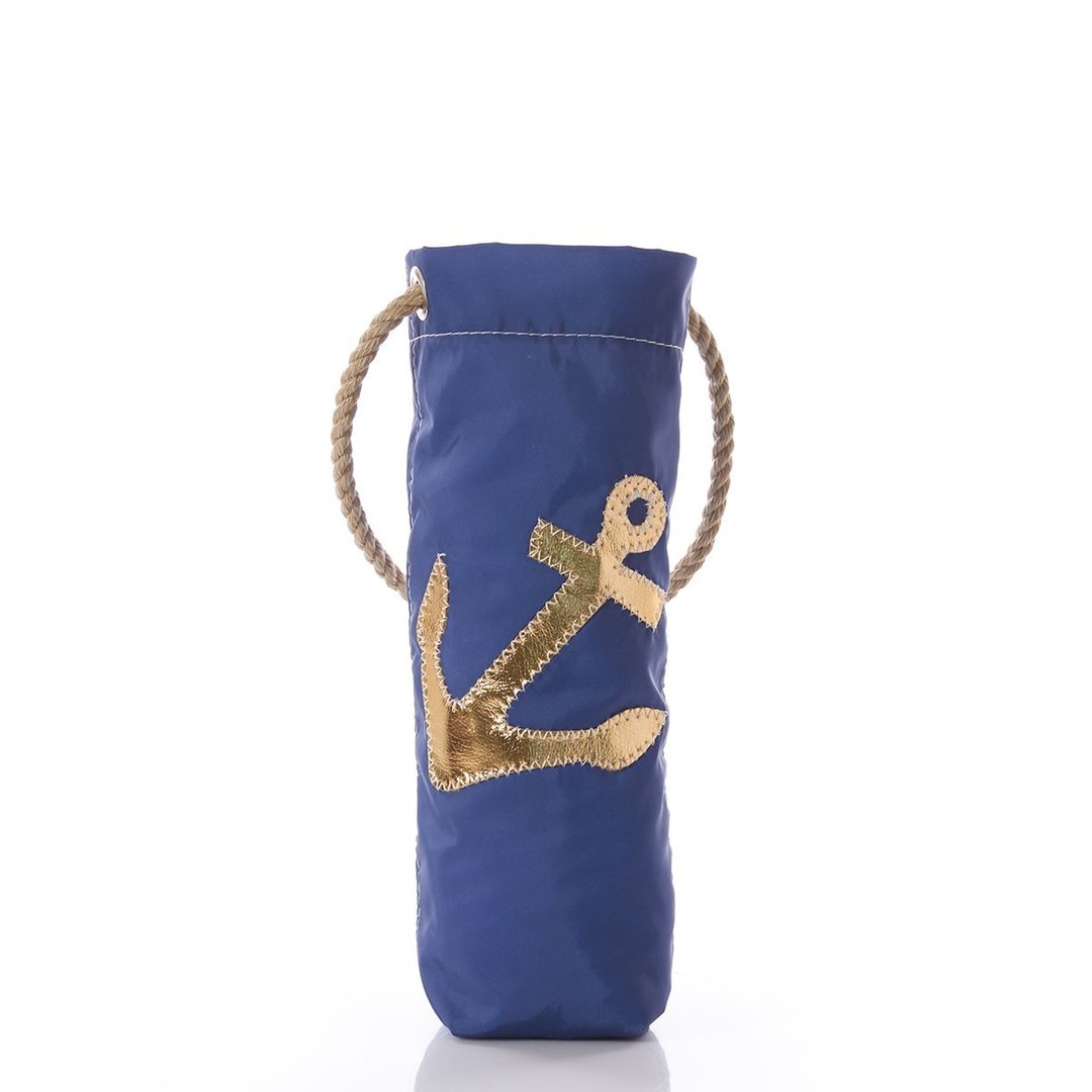 Gold Anchor on Navy Wine Bag